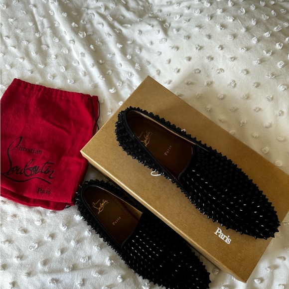 Christian Louboutin Black Dandelion Spike Loafers s45 - Picture 2 of 6